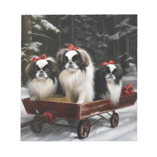 Japanisches Chin Snowy Sleigh Weihnachtsdekor Notizblock