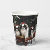 Japanisches Chin Snowy Sleigh Weihnachtsdekor Pappbecher (Rückseite)