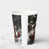 Japanisches Chin Snowy Sleigh Weihnachtsdekor Pappbecher (Rechts)