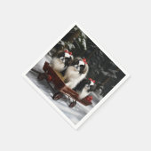 Japanisches Chin Snowy Sleigh Weihnachtsdekor Serviette (Ecke)