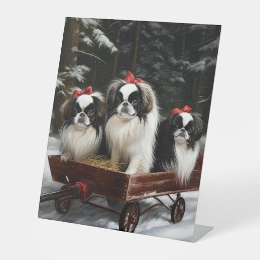 Japanisches Chin Snowy Sleigh Weihnachtsdekor Sockelschild (Vorderseite)