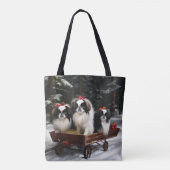 Japanisches Chin Snowy Sleigh Weihnachtsdekor Tasche (Rückseite)