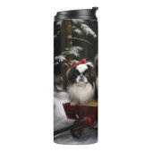 Japanisches Chin Snowy Sleigh Weihnachtsdekor Thermosbecher (Nach links gedreht)