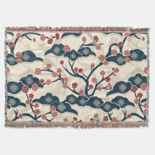 Japanisches Chiyogami Ume Roter Korallen Indigo Cr Decke