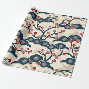 Japanisches Chiyogami Ume Roter Korallen Indigo Cr Geschenkpapier