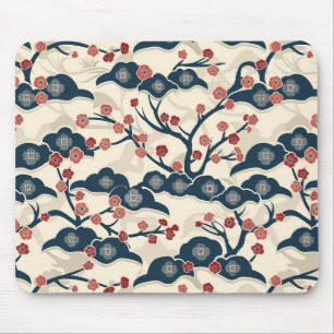 Japanisches Chiyogami Ume Roter Korallen Indigo Cr Mousepad