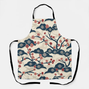 Japanisches Chiyogami Ume Roter Korallen Indigo Cr Schürze