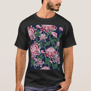 Japanisches Chrysanthemen-Pfingstrosen-Vintage-Mus T-Shirt