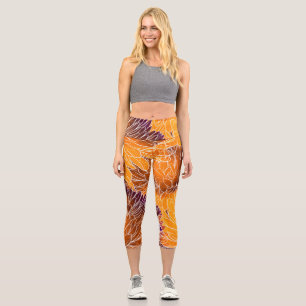 Japanisches Chrysanthemum: Aquarellfarbenes Nahtlo Capri Leggings