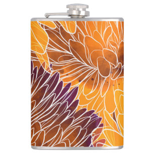 Japanisches Chrysanthemum: Aquarellfarbenes Nahtlo Flachmann