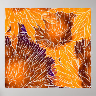 Japanisches Chrysanthemum: Aquarellfarbenes Nahtlo Poster