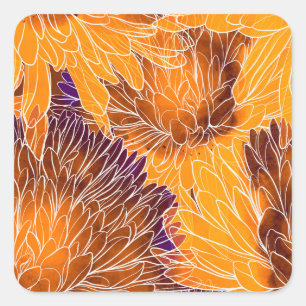 Japanisches Chrysanthemum: Aquarellfarbenes Nahtlo Quadratischer Aufkleber
