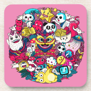 Japanisches Doodle Art Throw Kissen Getränkeuntersetzer