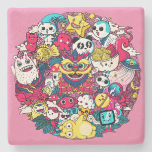 Japanisches Doodle-Art-Wurfkissen Steinuntersetzer