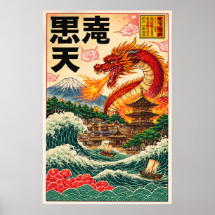 Japanisches Drache Ukiyo-e-Stil Poster, Vintage Poster