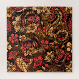 Japanisches Drachen-Koi-Muster. Puzzle