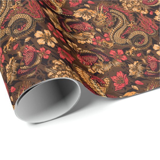 Japanisches Drachenkoi-Muster. Geschenkpapier (Rolleneckpunkt)