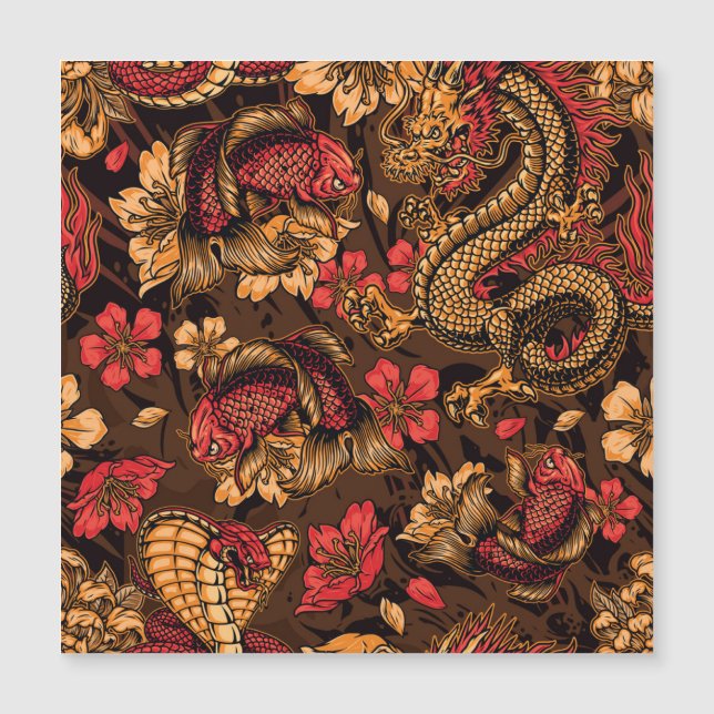 Japanisches Drachenkoi-Muster. Magnetkarte (Vorderseite)