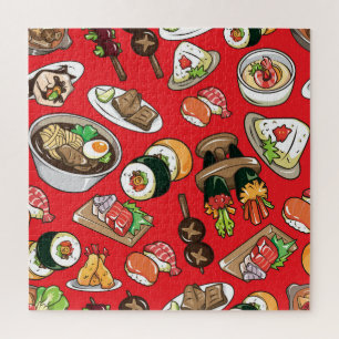 Japanisches Essen: Nahtloses kulturelles Muster Puzzle