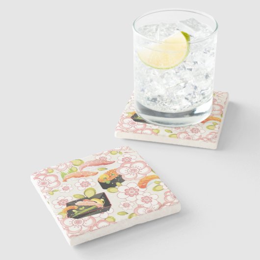 Japanisches Essen: Sushi-Muster 2 Steinuntersetzer (Seitenansicht)