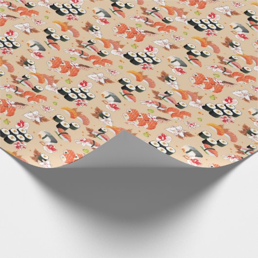 Japanisches Essen: Sushi Muster 3 Geschenkpapier (Ecke)