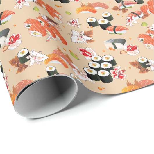 Japanisches Essen: Sushi Muster 3 Geschenkpapier (Rolleneckpunkt)