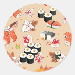 Japanisches Essen: Sushi Muster 3 Runder Aufkleber