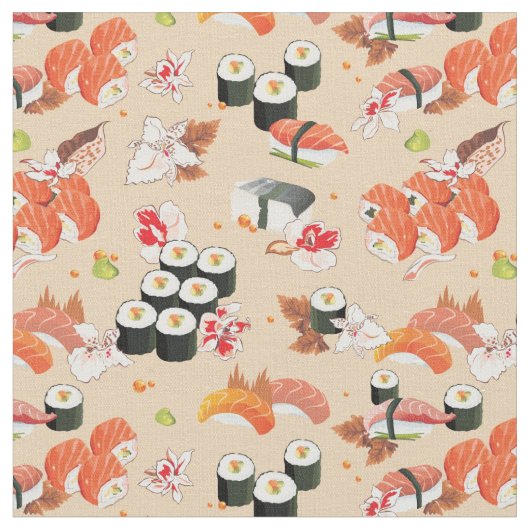 Japanisches Essen: Sushi Muster 3 Stoff (Nahaufnahme)