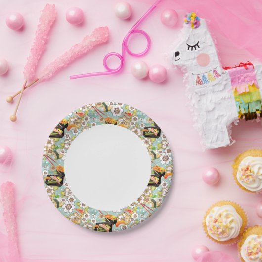 Japanisches Essen: Sushi-Muster 4 Pappteller (Party)