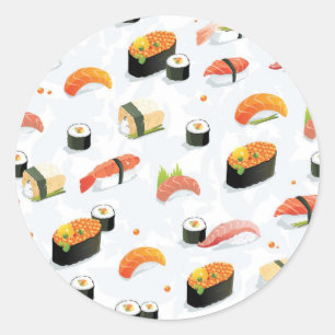 Japanisches Essen: Sushi Muster Runder Aufkleber
