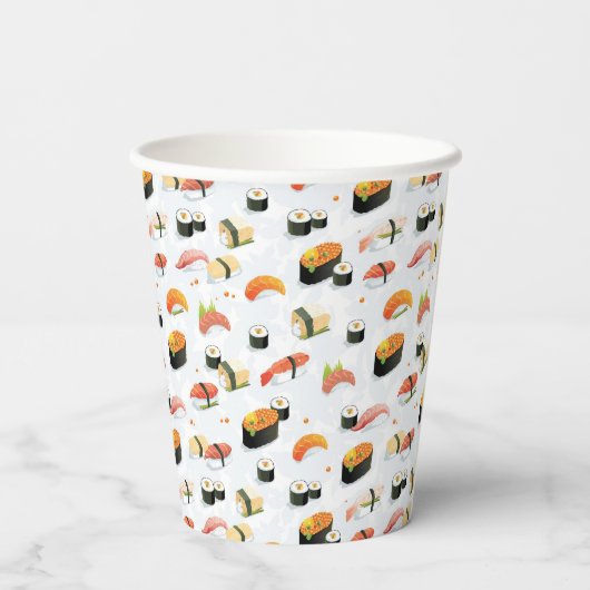 Japanisches Essen: Sushi Pattern Pappbecher (Rückseite)