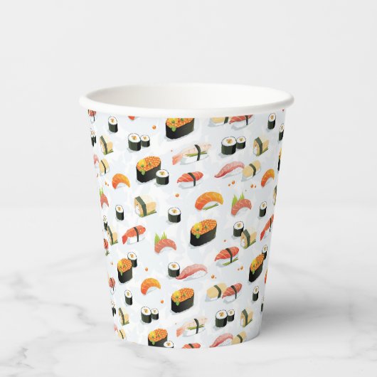Japanisches Essen: Sushi Pattern Pappbecher (Vorderseite)