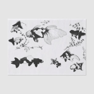 JAPANISCHES FISCH-DRUCK Seidenpapier SCHWARZWEISS