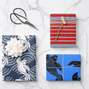 JAPANISCHES FISCHPATTERN FLACHENBLATT GESCHENKPAPIER SET