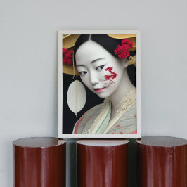 Japanisches Floral Geisha Red Gold Fantasy Art Pos Poster