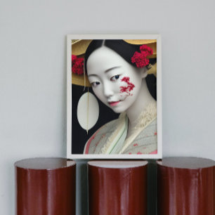 Japanisches Floral Geisha Red Gold Fantasy Art Pos Poster