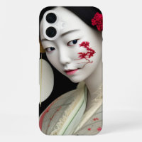 Japanisches Floral Geisha Rot Gold Fantasy Art Pos