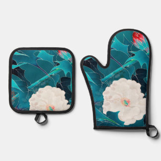 Japanisches Florales Design Ofenhandschuh & Topflappen-Set