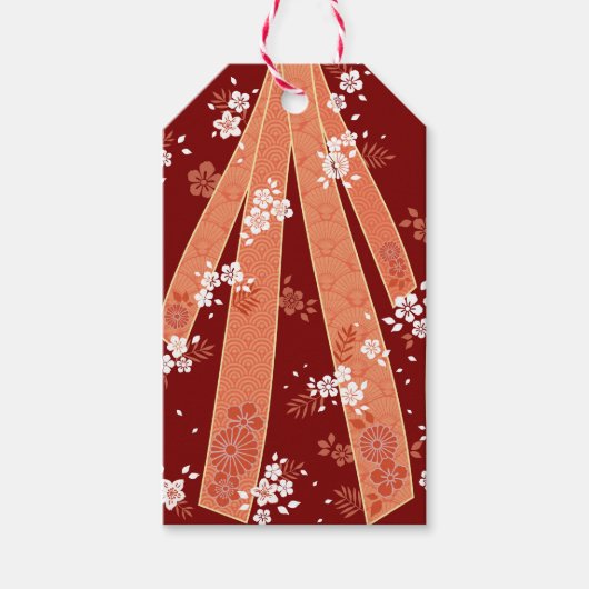 Japanisches florales Kimono Muster Coral Geschenkanhänger (Vorderseite)