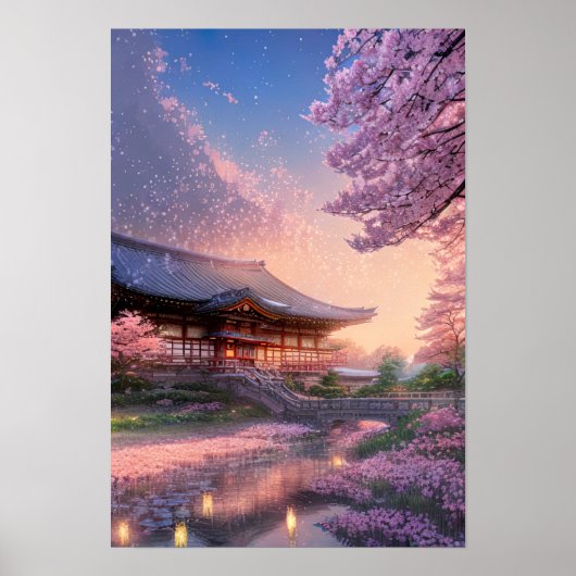 Japanisches Gasthaus im warmen Glühen des Sonnenun Poster (Vorne)