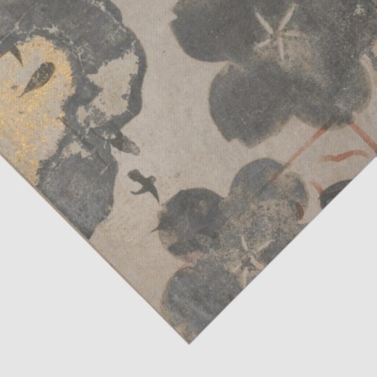 Japanisches Gedicht Goldmalerei Silberkreuz Blüten Seidenpapier (Detail)