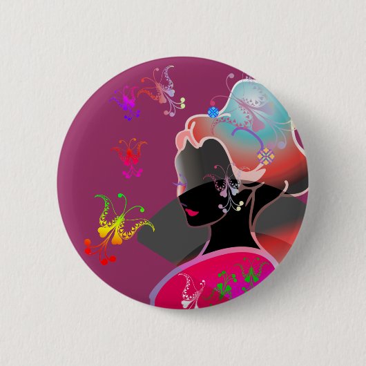 Japanisches GEISHA-KIMONO-MÄDCHEN Button (Vorderseite)