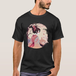 Japanisches Geisha-Mädchen mit fallenden Kirschblü T-Shirt