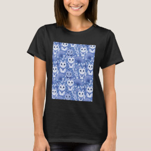 Japanisches Glückskatze-Muster Blau und Weiß T-Shirt