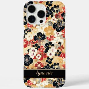 Japanisches Gold-Blumenmuster mit Monogramm iPhone 16 Pro Max Hülle