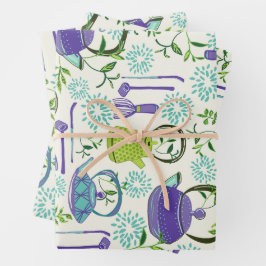 Japanisches grünes Teekannen-Design Geschenkpapier Set