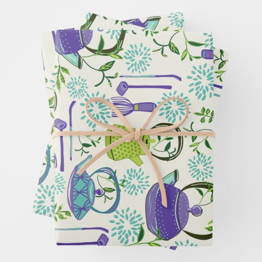 Japanisches grünes Teekannen-Design Geschenkpapier Set (Beispiel)