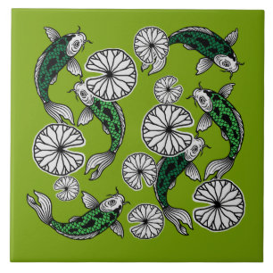 Japanisches Indigo-Grün-Karpfen-Volk-Muster Fliese