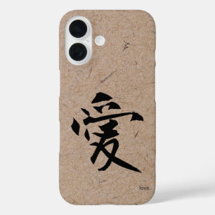 Japanisches Kanji für Liebe auf Brown Washi Paper iPhone 16 Hülle