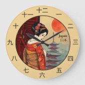 Japanisches Kanji unterzeichnet 日 本 Maiko geisha Große Wanduhr (Vorderseite)
